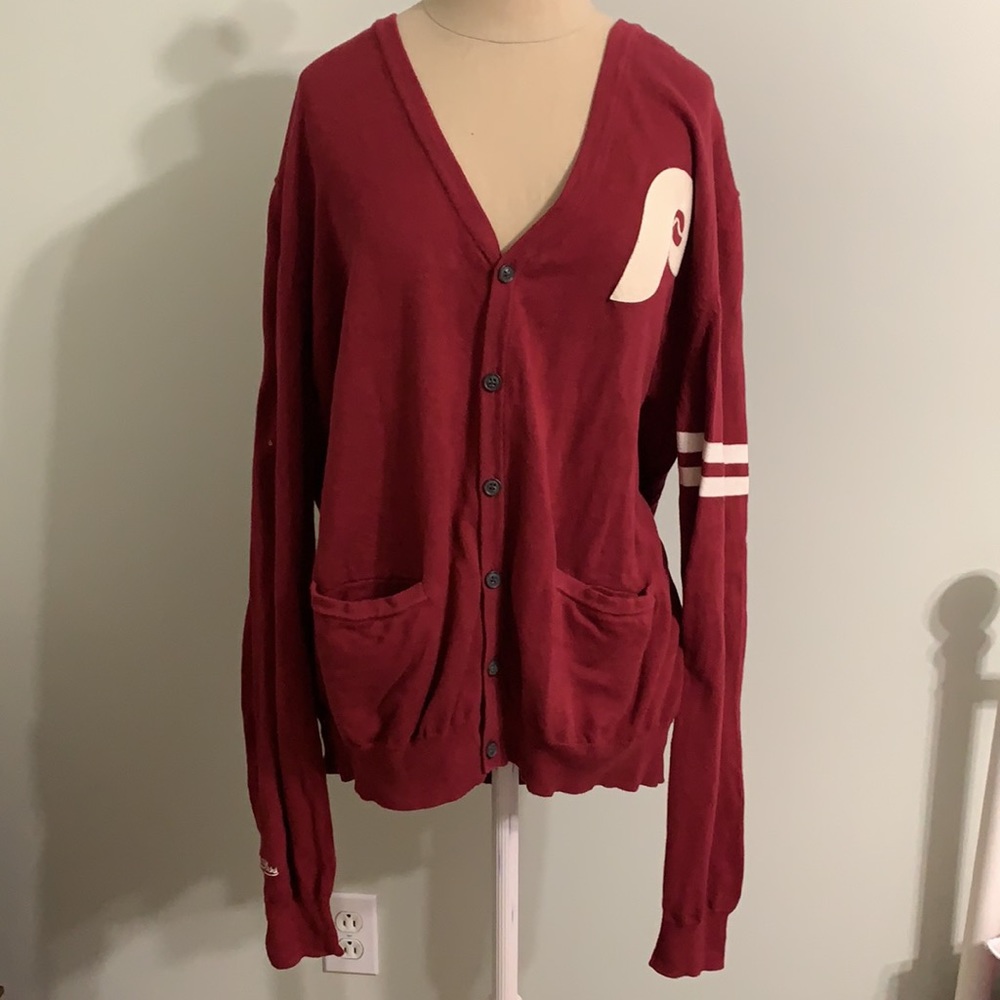 Mitchell & Ness Maroon Cardigan with White Accents